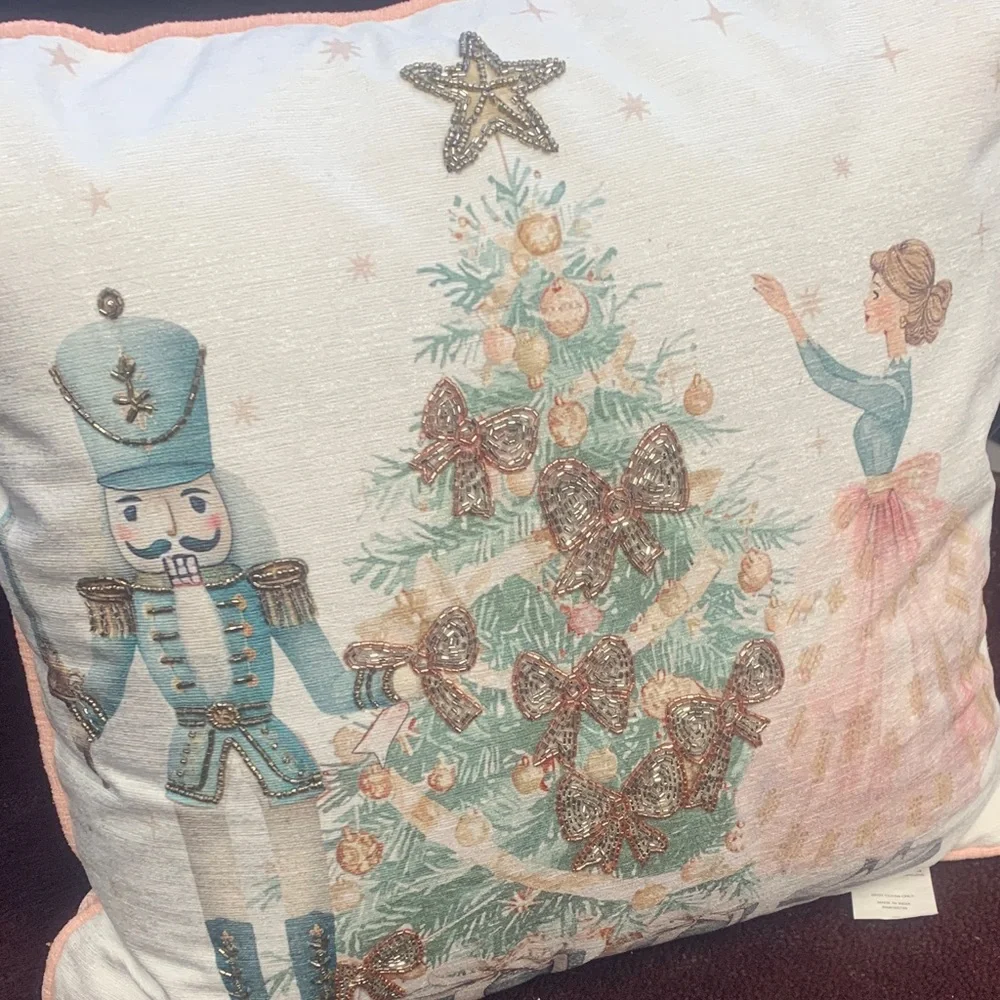 Holiday Nutcracker and Ballerina Decorative Pillow17 by 17